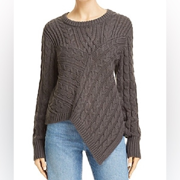 Evolution Sweaters - Evolution by Cyrus Aneesa Cable Knit Asymmetrical Hem Sweater